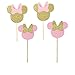Pack of 12 Pink And Gold Glitter Minnie Cupcake Cake Toppers Baby Shower Birthday Party Girl 1st 2nd 3rd Birthday Supplies Decorations Table Decor Photo Booth Props