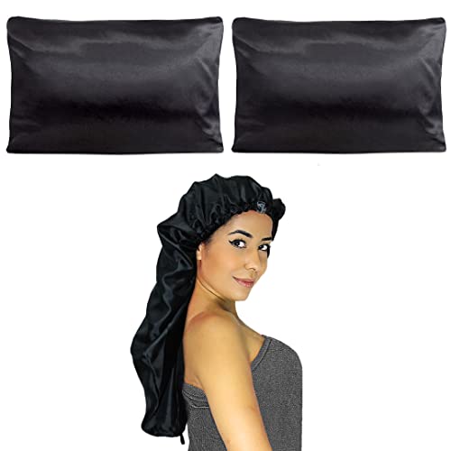 Touca De Cetim Longa + Duas Fronhas De Cetim (Preto)