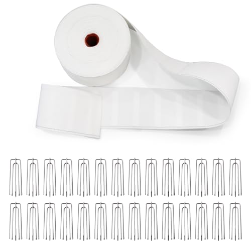 KEPYDRMTF 15Yard Pleat Tape for Curtain Heading Small Size with 75 Pcs Curtain Hooks Stainless Steel 4 Prong Pleated Hook Clip