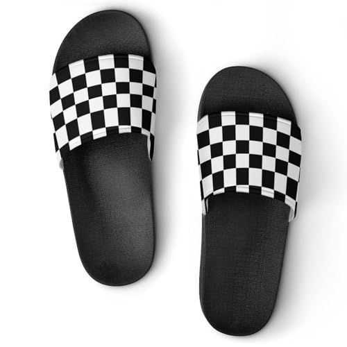 Black White Checkered Womens Slide Sandals Non Slip Summer House Slippers for Girls Slip-on Flip Flops