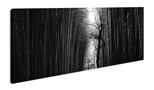 Impression numérique de bambous avec cadre en bois forêt noir et blanc 120x60 cm
