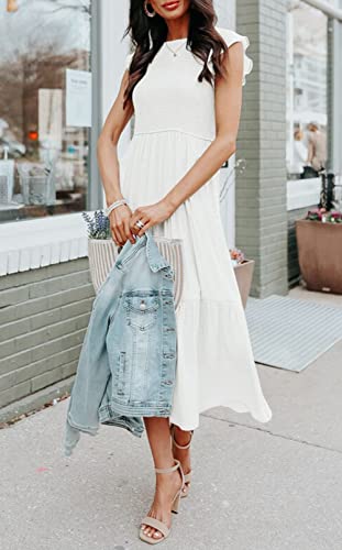 MEROKEETY Women's Flutter Short Sleeve Smocked Midi Dress Summer Casual Tiered A-Line Dress2