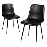 CangLong Black Dining Chairs Set of 2 , PU Leather Modern Armless Kitchen Dining Room Chairs , Upholstered Accent Side Chairs with Metal Legs for Kitchen & Living Room