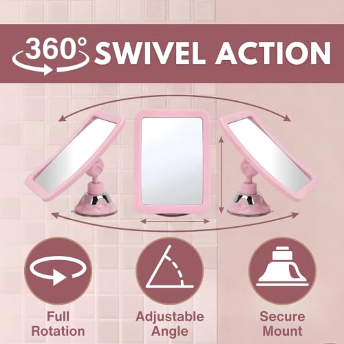 Image of MIRRORVANA Fogless Shower Mirror for Skincare and Grooming, Anti Fog Shatterproof Design with Strong Suction and 360 Swivel, Women's Beauty Routine Friendly Bathroom Mirror - 6.3 inch x 6.3 inch (Pink)