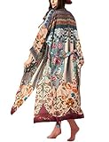 Bsubseach Floral Print Kimono Cardigan Women Long Sleeve Open Front Swimsuit Beach Cover Up with...