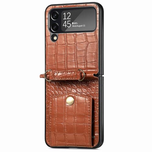 Étui en cuir pour Samsung Galaxy Z Flip 4 antichoc avec fente carte marron