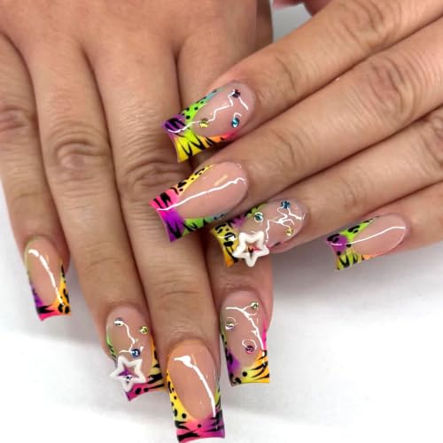 Msjievas Medium Square Press on Nails Leopard Fake Nail 24 Pcs