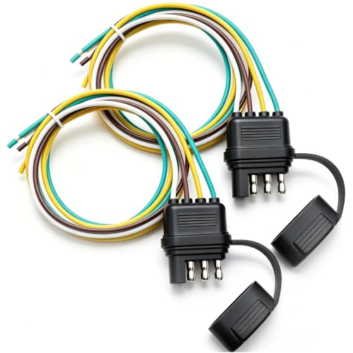 Image of 2 Packs 25 Inch 4-Way 18 AWG 4 Prong Trailer Wiring Harness Plug Male End Replacement Connector for Trailer Hitch Wire Multi-Purpose Ship Lamp Dust Cover With Trailer Side 5-Pin Trail Lamp Plug