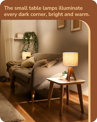 Edishine Small Table Lamp, Wooden Tripod Bedside Lamp With Linen Fabric Lampshade thumb #6
