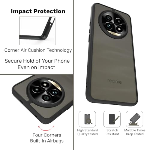 Image of RIGGEAR Shockproof Sleek Hybrid Armor Back Cover Case Compatible with Realme 13 Pro, Realme 13 Pro Plus 5G (Smoke Black Matte PC + Black TPU Bumper)