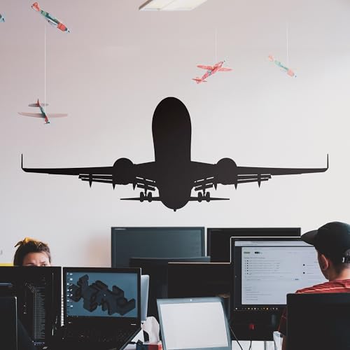 Aviation Theme Wall Art. Airplane Taking Off Wall Decal Sticker. Black Vinyl Color. Kid's Room Decor. #OS_ES101.