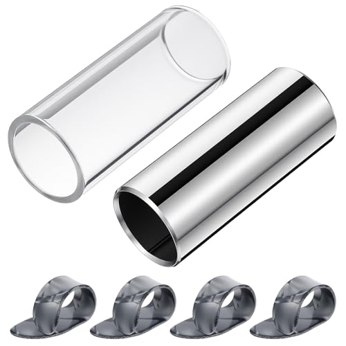4 Stück Gitarrenplektren Glasschieber und Edelstahl Slide 1pcs Glas Slider und 1pcs Edelstahl Slider Instrument Zubehör Gitarre Slide Set für E-Gitarre Gitarre Bass