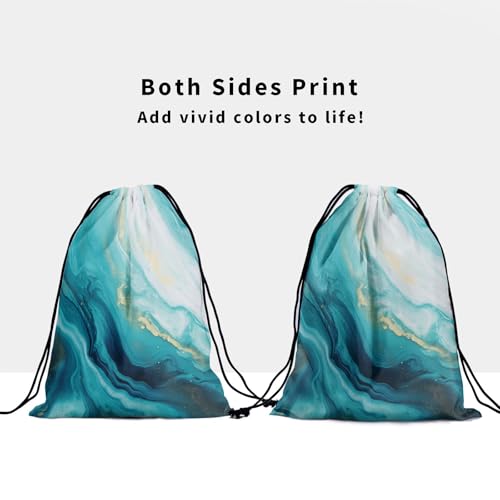 Image of Nerxy Teal White Marble Texture Drawstring Gym Bag - Marble Grip Bag for Gymnasts, Travel, Sports