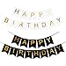Produktbild metagio Geburtstag Dekoration Set Happy Birthday Banner, Deko Geburtstag Schriftzug Girlande zum Aufhängen Wimpelkette mit Gold Folien Buchstaben( Weiß + Schwarz)