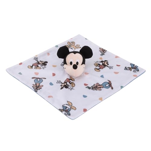 Image of Disney Mickey Mouse Light Blue, White, and Tan Super Soft Security Baby Blanket with Plush Mickey Mouse Head