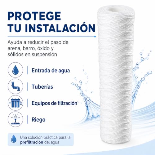 Miniatura 7 de Cartucho Sedimentos 50 Micras Bobinado Para Vaso 10 Estandar. Fabricado En Materiales Del Alto Rendimiento. Fácil Instalación Y Mantenimiento. Bbagua.