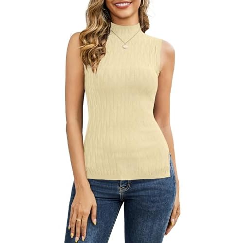 Totatuit Women's Sleeveless Sweater Vests Mock Neck Knit Pullover Tank Top Lightweight 2024 Business Casual Outfits for Women Apricot Small