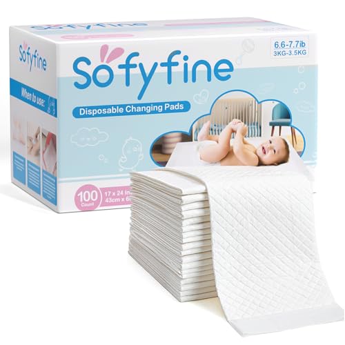 Image of SOFYFINE 100 Count Disposable Changing Pads for Baby 17" x 24"Portable Changing Diaper Liners for Mess Free Travel, Leakproof Incontinence Bed Pads,Waterproof Table Protector Mat, Toddler Pee Pads