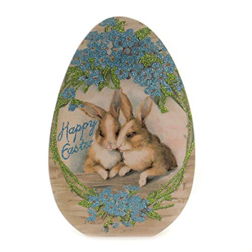 Primitives by Kathy Happy Easter Egg Shaped 8 Inches x 12 Inches Glitter Paper Wood Chunky Sitter Decorative Signs