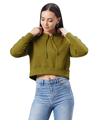 Dolce Crudo Sweat à capuche court à col rond pour femme - Manches longues - Vert olive - Taille 34