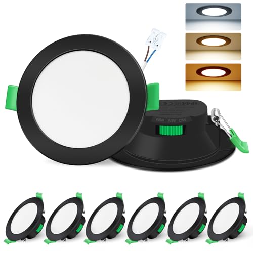 ALUSSO LIGHTING LED Einbaustrahler Schwarz 230V Flach Dimmbar LED Spots 7W Deckenspots IP44 Einbauleuchten 68mm Warmweiß Neutralweiß Kaltweiß Deckenstrahler für Badezimmer Wohnzimmer 6er Set