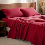 Bare Home Flannel Sheet Set 100% Cotton, Velvety Soft Heavyweight - Double Brushed Flannel - Deep Pocket (Split King, Red)