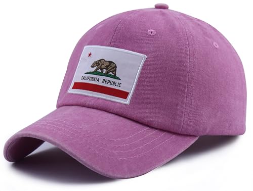 Image of California State Flag Hats for Women Men, Adjustable Cotton California Bear Baseball Cap