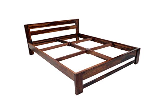 Image of Wooden King Size Bed Without Storage | Wooden Double Bed Cot Bed for Bedroom Furniture | Palang Double Bed for Hotels | Solid Sheesham Wood | Mattress Size: 78 X 72 Inch, Brown