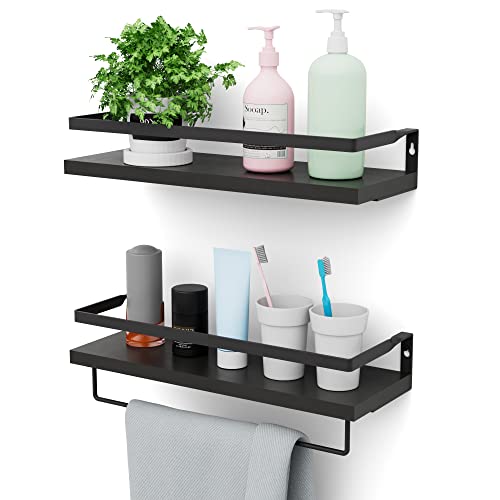 Richfire Floating Shelves Set Of 2, Wall Shelves For Bathroom, Kitchen, Bedroom& Living Room, Black Shelves For Wall Décor, Shelves With Towel Bar #TOP23