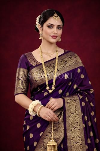 Image of Women's Soft Silk Style Jacquard Saree with Rich Zari Woven Border & Pallu | 5.6 Mtr Saree with 0.8 Mtr Unstitched Blouse