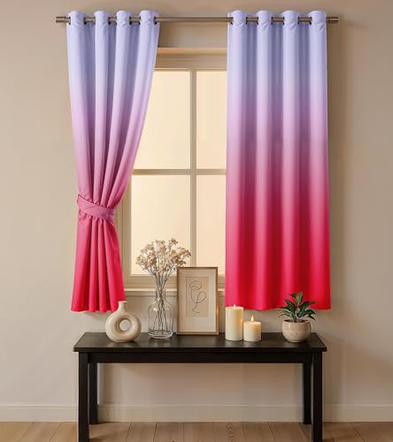 Image of Ultimate Trends Room Darkening Ombre Curtain | Polyester Gradient | Room Doors and Window| 5 FEET Pack of 2,Orchid Rose