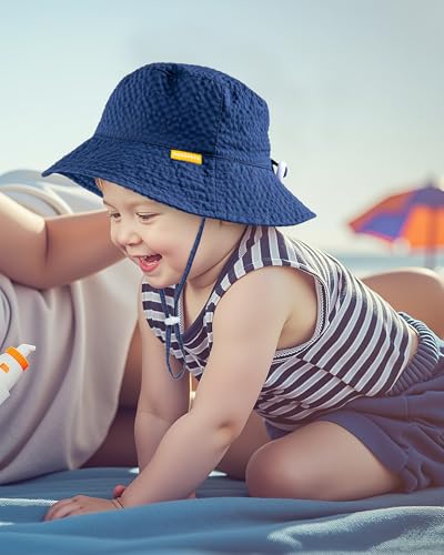 HONGTEYA Baby Sun Hat Toddler Boy Bucket Hat Kids Summer Beach Hat Wide Brim Sun Protection Green/Navy