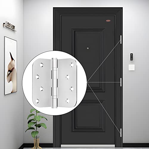 Hinges, 3 Pack Door Hinges 4 Inch Stainless Steel Hinges With Rounded 5/8-Inch Radius Interior/Exterior Door Hinges Heavy Duty Hinges (4In 5/8-Inch Radius Corners) #TOP6
