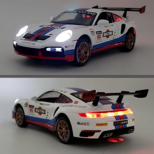 Image of Kiddie Galaxia Porsche 911 GT3 RSR Turbo S 1:32 Scale Model Car Exclusive Alloy Metal Pull Back Die-cast Metal Toy car with Openable Doors Light Music Best Gifts Toys Kids【Colors as Per Stock】