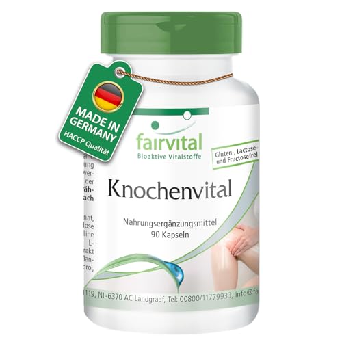 Fairvital | Knochenvital Komplex - 90 Kapseln - mit Vitamin D3 & K2, Calcium, Magnesium, Vitamin C, Zink, Kupfer, Mangan, Chrom uvm. - qualitätsgeprüft und hochdosiert - 100% vegan - Made in Germany