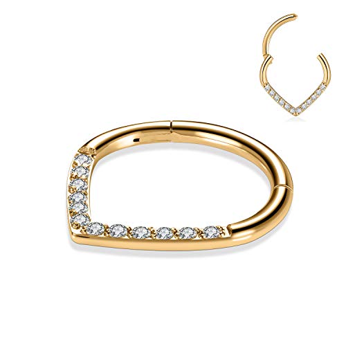 PEAKLINK 16G Septum Ring Gold Septum Jewelry Teadrdrop Nose Hoop with CZ Daith Earring Surgical Steel Seamless Clicker Ring Tragus Rook Jewelry Helix Cartilage Conch Hoop Earring 8mm by PEAKLINK - Used condition - Image 9