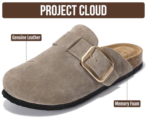 Image of Project Cloud 100% Genuine Leather Clogs for Women Shoes - Memory Foam Insole, Non-Slip & Natural Cork Footbed Arch Support Big Buckle Womens Clogs and Mules Footwear (Manchester)