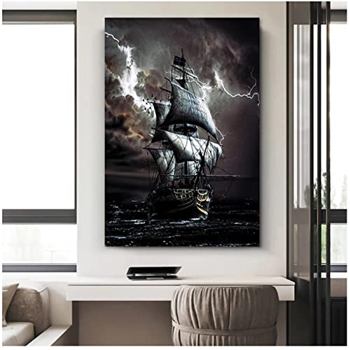 STUKE Obraz na ścianę statek piracki żaglówka plakat vintage 50 x 70 cm dekoracja ścienna