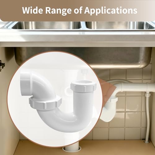 Image of LESSO P Trap PVC 1-1 /4 x 1-1 /2 Inch for RV Drain | Bathroom Kitchen Sink Drain Pipe Tubular Kit with Threaded Adapter Ring Plastic Nut (Slip x H)