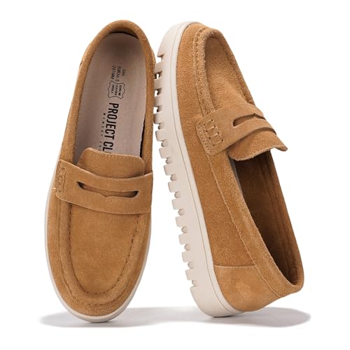 Project Cloud 100% Genuine Leather Loafers for Women – Memory Foam Insoles Slip On Shoes for Women – Lightweight Womens Shoes – Non Slip Womens Loafers (Filide1, Whiskey,8)