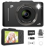 Digital Camera 4K - FHD 48MP Compact Digital Cameras with 2.8" LCD Screen, 64GB SD Card/ 16X Digital Zoom/Anti Shake, Portable Autofocus Vlogging Camera for Kids Teen Students Beginner (Black)