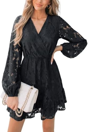 CUPSHE Women Elegant V Neck Lace Peasant Sleeve Mini Summer Dress...