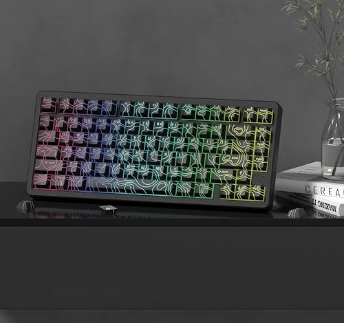 Image of dagaladoo Double Shot PBT keycaps 118 Keys Set Black Topographic Shine Through Custom keycaps Cherry Profile Custom Keyboard Key caps for 60 /65 /75 /TKL /96 /100% US Layout Mechanical Keyboard