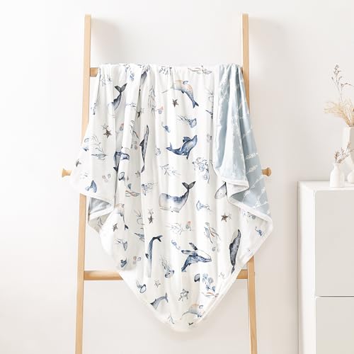 Image of GRSSDER Baby Blankets Super Soft Jersey Knit Swaddle Blanket for Baby Girls and Boys, Double Layer Receiving Blankets 34 x 44 Inches, Extra Large for Baby Swaddling, Sea Fish