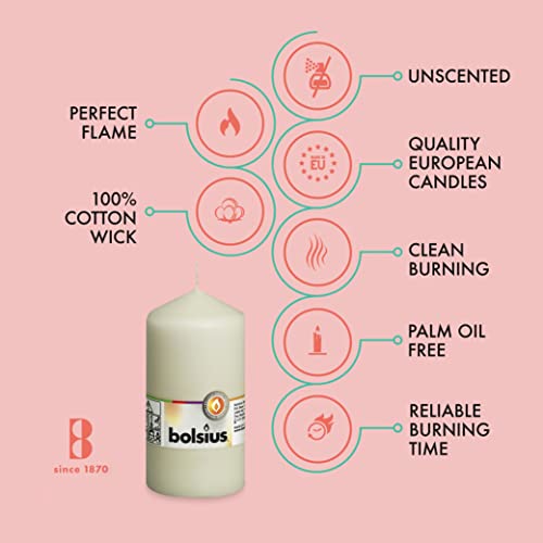 Bolsius 8 Ivory Pillar Candles - 2.75 X 5 Inches - Premium European Quality - Individually Wrapped - 43 Hours Burn Time - Dripless & Smokeless - Unscented Dinner, Wedding, Party, & Restaurant Candles #TOP2