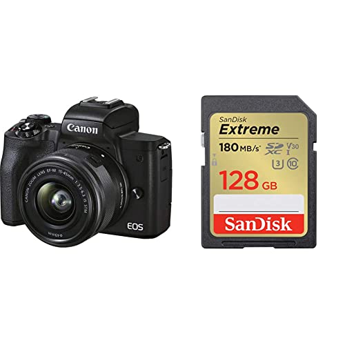 Canon M50 Mark II 15-45mm f3.5-6.3 is STM Digital Zoom Camera (Black) & SanDisk Extreme SD UHS I 128GB Card for 4K Video for DSLR and Mirrorless Cameras 180MB/s Read & 90MB/s Write Canon M50 Mark II 15-45mm f3.5-6.3 is STM Digital Zoom Camera (Black) & SanDisk Extreme SD UHS I 128GB Card for 4K Video for DSLR and Mirrorless Cameras 180MB/s Read & 90MB/s Write