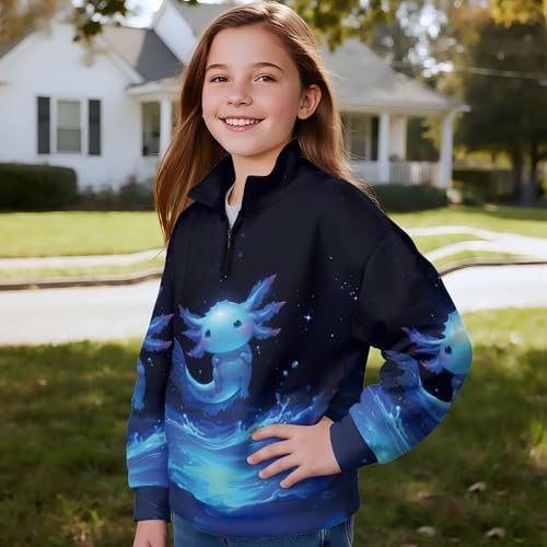 Image of AmzPrint Girls Graphic Quarter Zip Coat Long Sleeve Lightweight Oversized Athletic Running Hoodies For Kids Teen Girls