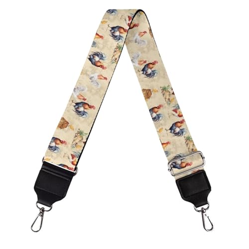 Image of Wide Bag Straps Replacement Crossbody Chicken Guitar Straps for Handbags /Purses /Messenger /Duffel Bags Backpack Straps Rooster Replacement Adjustable Length from 30 inch to 50.3 inch