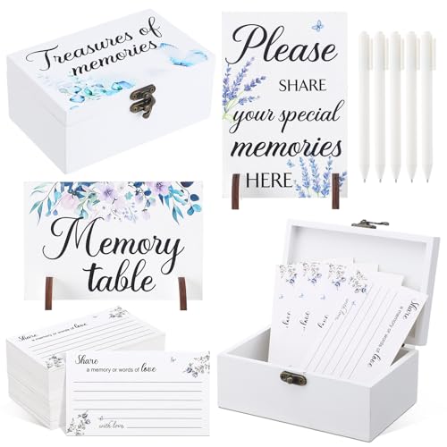 Image of Gilprop 112 Pcs Celebration of Life Memory Cards Set Share a Memory Cards with Box 2 Wood Sign with 4 Hold and 5 Pens, Sympathy Memorial Gifts Funeral Keepsake Decorations (Butterfly)