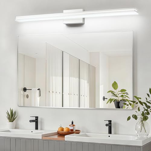 Image of SineRise 48-Inch LED Modern Bathroom Vanity Light Bar, Chrome Modern Acrylic Bathroom Wall Lighting Fixtures Over Mirror (Cool White 6000K)